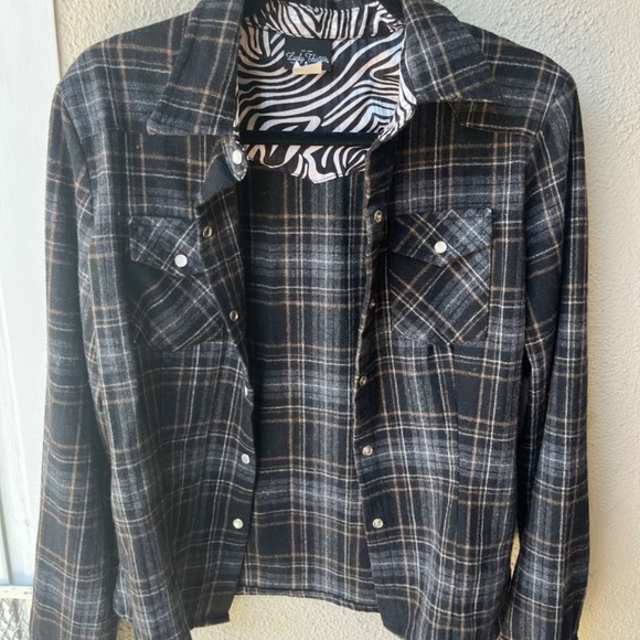 wool plaid western style flannel button up shirt Made in USA! - Picture 4 of 6